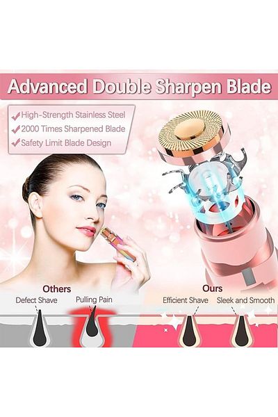 COOYA Female Facial Epilator, 2 in 1 Trimmer, Rechargeable, Removable with LED Light for Face Lips Body