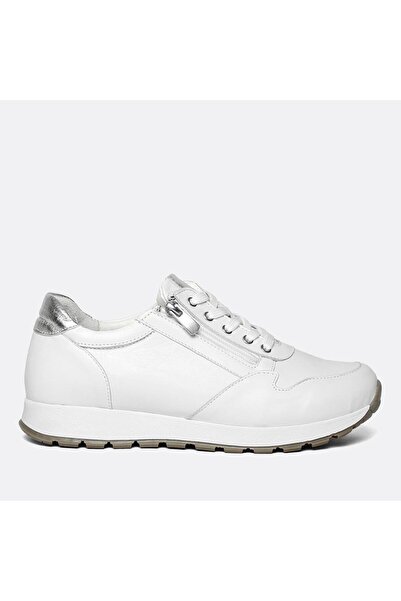 Celal Gültekin Kadın Beyaz Bağcıklı Fermuarlı Deri Sneaker