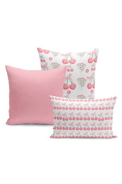 Bertille Home Σετ κάλυμμα μαξιλαριού ριχτάρι σειράς Cherry διπλής όψης ψηφιακής εκτύπωσης 3 τεμαχίων