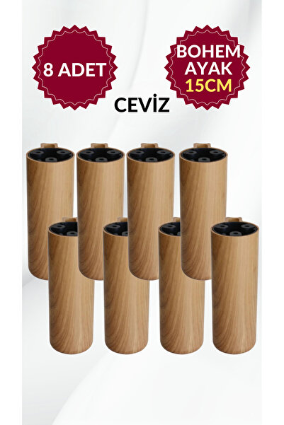 MKLAKS Bohem Plastik Ayak (CEVİZ) 15cm Mobilya Baza Masa Dolap Ayağı 8'li Pak...