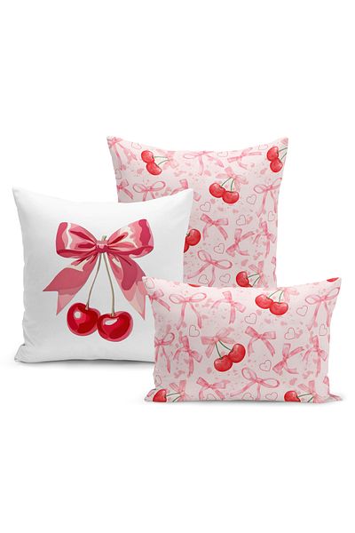 Bertille Home Set de huse de pernă din seria Cherry cu imprimare digitală pe două fețe, cu 3 compartimente