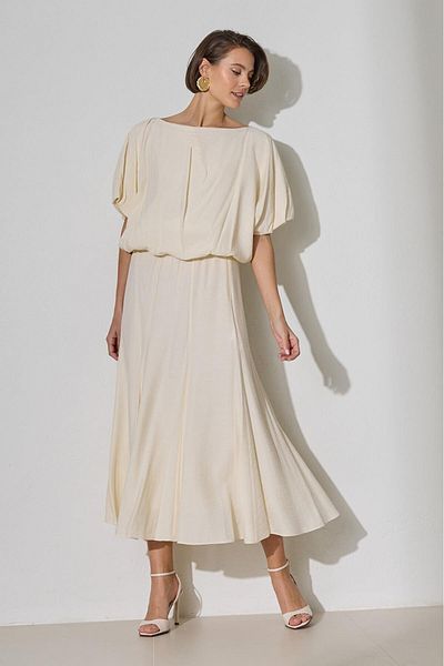 Setre Cream Midi Length Skirt with Elastic Waist Detail