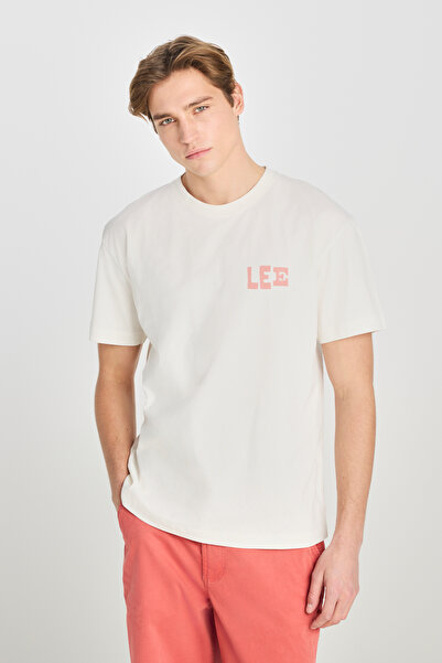 Lee %100 Pamuk Relaxed Fit Geniş Kesim Bisiklet Yaka Ekru Tişört