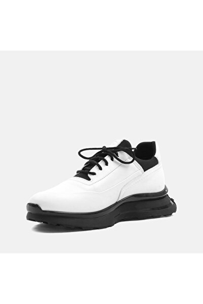 Celal Gültekin Erkek Beyaz Bağcıklı Kalın Tabanlı Deri Sneaker