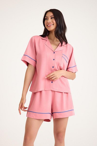Amarelle Dream Pink Viscose Fabric Masculine Shorts Pajama Set