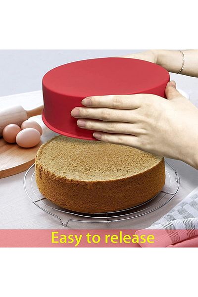 COOYA 8 inch Round Cake Pans - Set of 2 Silicone Molds for Baking, Nonstick & Quick Release Baking Pans