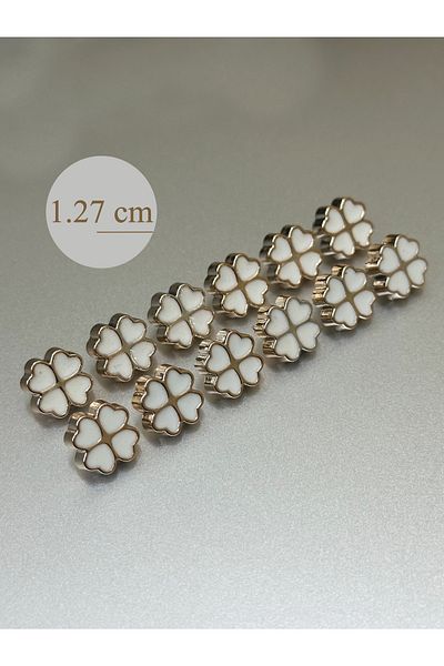 aensia All Around Gold Inside White Enamel Four Leaf Clover 1.27 cm Metalized Shirt Blouse Button - Pack of 12
