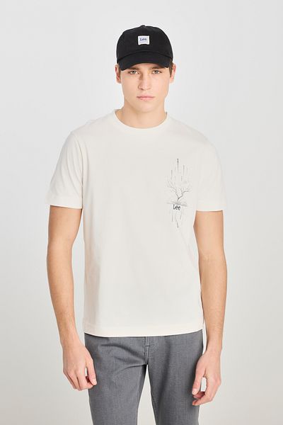 Lee 100% Cotton Regular Fit Regular Cut Crew Neck Printed Ecru T-Shirt