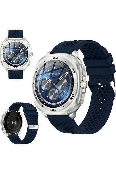 Swiss Military DOM7 Smartwatch 1.43" AMOLED,BT Calling,Health Tracking,IP67,7-Day Battery,Silver Frame & Blue Strap