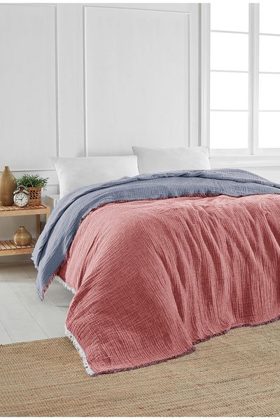 Lucy and Home Reversible, 4 Layer Muslin Mattress, Sofa Cover Red/blue 180x240 Cm