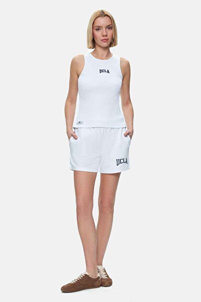 UCLA Γυναικείο μπλουζάκι SALINAS Λευκό μηδενικό μανίκι με κέντημα Standard Fit