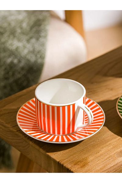 LC Waikiki Lcw Home Mixed Line Patterned 2-Person Porcelain Coffee Cup Set 90 ml