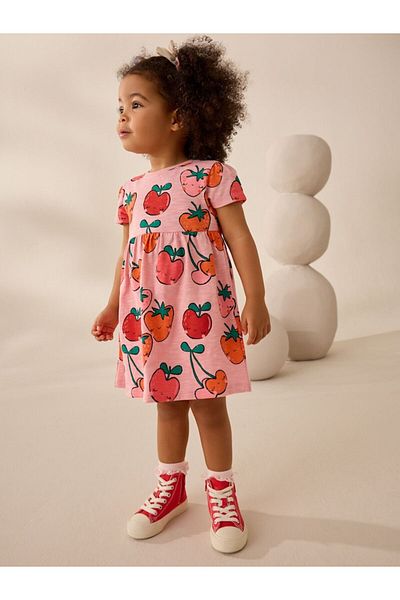 Next Baby 100% Cotton Strawberry Pink Short Sleeve Dress