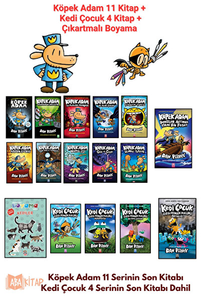 Yağmur Çocuk Köpek Adam 11 Kitap, Köpek Adam Serisi Tam Set + Kedi Çocuk 4 Ki...