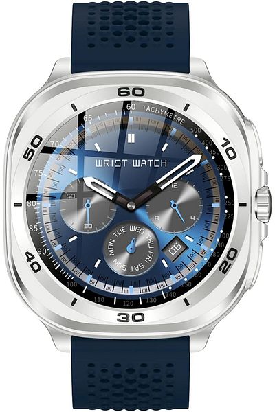 Swiss Military DOM7 Smartwatch 1.43" AMOLED,BT Calling,Health Tracking,IP67,7-Day Battery,Silver Frame & Blue Strap