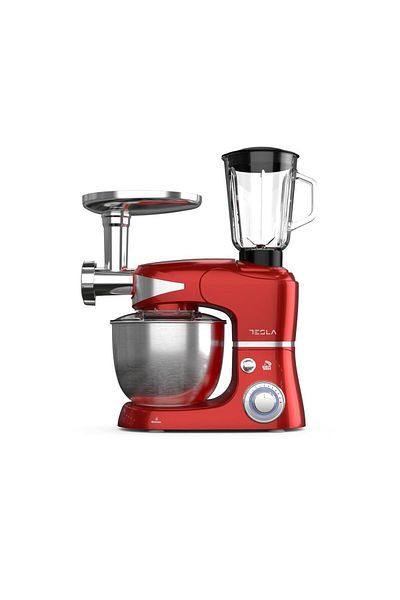 TESLA Robot de bucatarie Tesla KR600RA, 6 Viteze, Bol Inox, Masina de Tocat+Blender 5L 1000W, Rosu