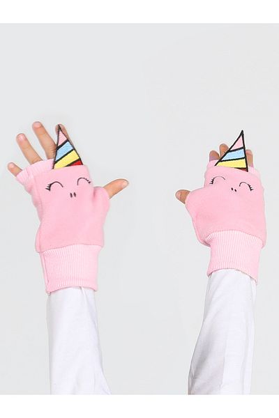 Casabony Γάντια για κορίτσια Fleece Pink Unicorns 3D κεντημένα