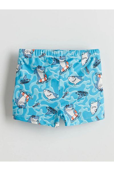 LC Waikiki Lcw Eco Turquoise Elastic Waist Printed Boys Boxer Swimsuit