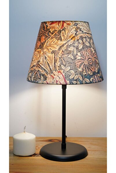 retro home design Siyah Ayak Kahve Çiçek Konik Şapkalı Masa Lambası 1 Adet Ab...