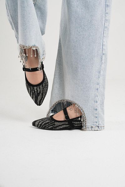 Beyond Women's Black Stone Pointed Toe Buckle Ballerinas Byndkp678