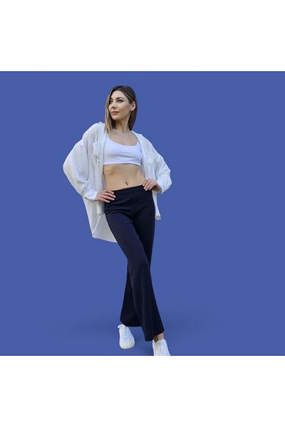 opheliateks Women's Lycra Elastic Waist Comfortable Wide Leg Palazzo Navy Blue Trousers