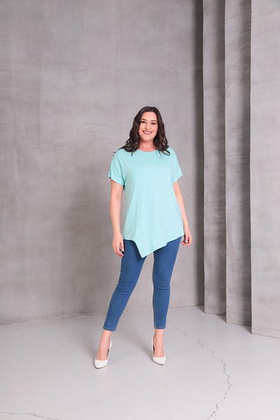 Ebsumu Women's Large Size Asymmetrical Cut Loose Mint Blouse