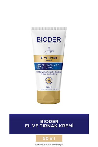 Bioder Hand and Nail Cream Skin Barrier and Nail Strengthener 50 ml - Vitamin B7 Niacinamide Zinc