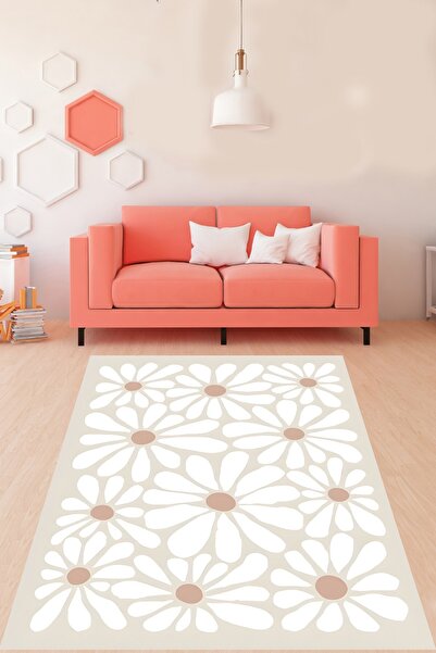 on the clouds Minimal Papatya Desenli Yıkanabilir Kaymaz Taban Leke Tutmaz Sa...