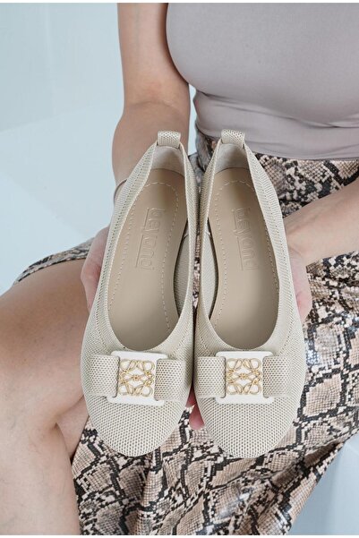 Beyond Women's Skin Buckle Low Heeled Knitwear Ballerina Byndkp164