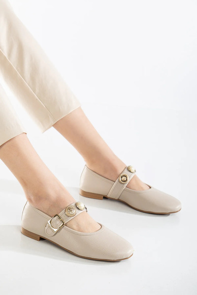 Hacıoğlu Ayakkabı Balerini de damă cu centură Hco cu accesorii elegante