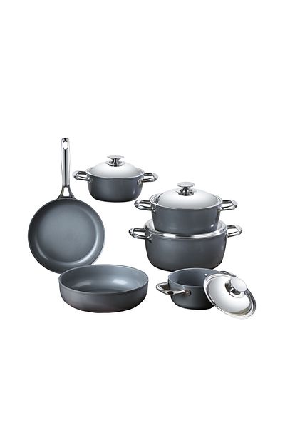 SAFLON Ceramic Cookware Set, Consisting Of 10 Pieces. Dark Grey