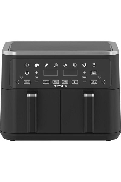 TESLA Friteuza aer cald Tesla AF900BSD, 9 l, 2400 W, Panou digital, Cos dublu, 8 programe (Negru)