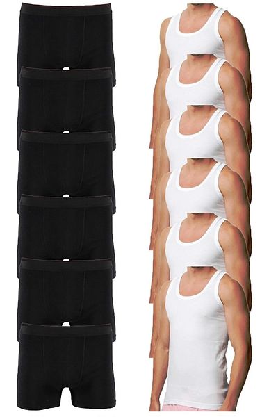 Hipatya Economical 12 Pack Men's Underwear Set 6 Singlets 6 Boxer Briefs