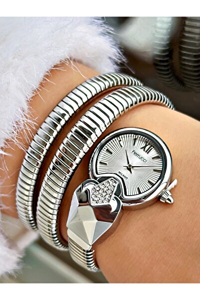 Ferrucci Özel Tasarım Yılan Model Çelik Kordon Gümüş Renk Kadın Kol Saati