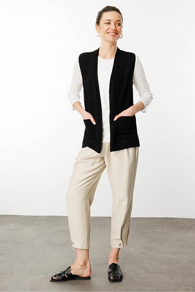 Desen Triko Women's Summer Knitwear Vest with Pockets Black
