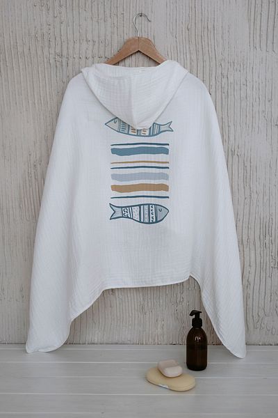 Tuğba Kuğu 4 Layers Muslin Hooded Towel - Pure Baby Series - Fish