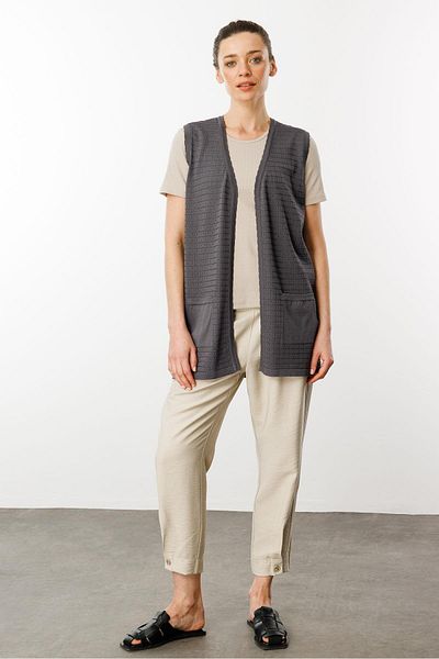 Desen Triko Women's Sister Vest Long Knitwear Anthracite