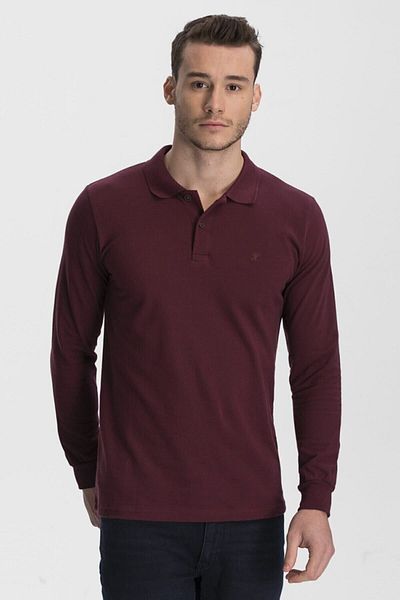hateko Ανδρικό μπλουζάκι Claret Red μακρυμάνικο polo λαιμόκοψη