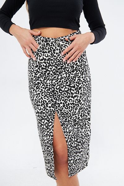 comstar Fusta de blugi cu fantă cu model leopard