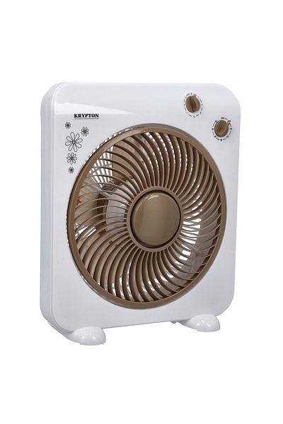 KRYPTON 10" Box Fan - 3-speed, 45w Motor, 5 Leaf Blades, Silent Cooling, 60-minute Timer, Anti-rust Body