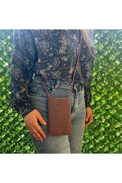 ARMODA STYLE Cep Telefon Çantası Kahverengi / Örgü Simli