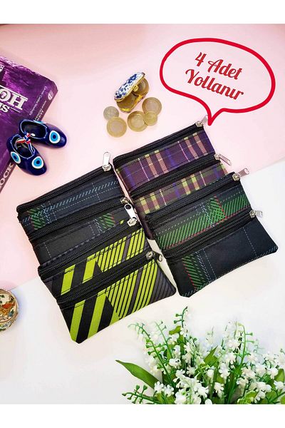şengül takı evi 4 Pcs Mixed Color Coin Purse Impertex Water-Proof Fabric Double Zipper 10 X 13 cm Wallet