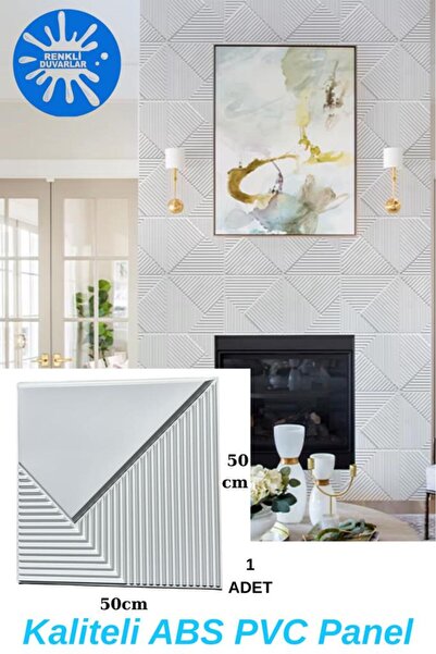 Renkli Duvarlar White 50Cmx50Cm 1Pcs 3D Abs Pvc Striped Patterned Durable Wall Panel Erasable Paneling Panel