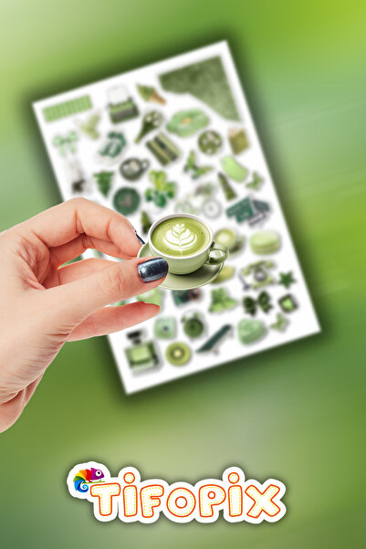 tifopix Green temalı Sticker Seti - Planner Ajanda Bullet Journal Laptop Etik...