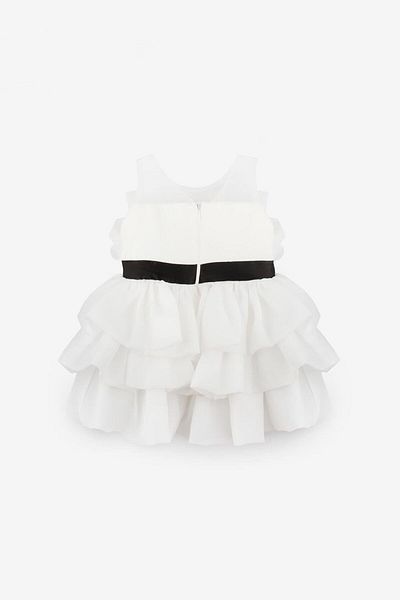 Le Mabelle Ecru Front Bow Layered Girl's Dress - Laney