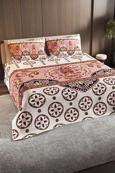 MonoHome Pique Set Cotton Double Jacquard Woven Bedspread Ethnic Motif