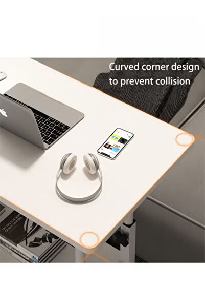 Taimi Side Table Height Adjustable with Swivel Wheels , C-Shaped Side Table For Sofa,80x40cm - White