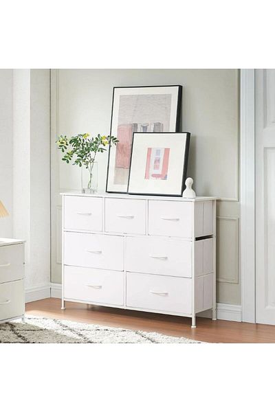 SKY TOUCH Storage Cabinet : Bedroom Dresser with 7 Drawers Wide Storage (100*30*74CM White)