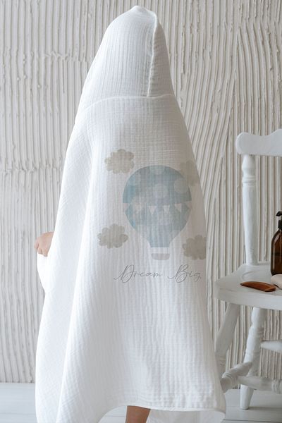 Tuğba Kuğu 4 Layers Muslin Hooded Towel - Pure Baby Series - Cloudy Blue Air Balloon