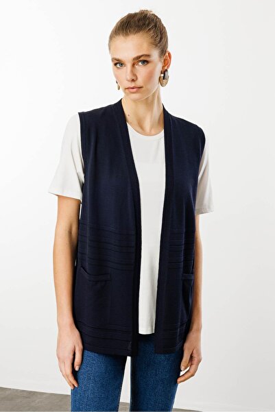 Desen Triko Жіночий літній трикотажний жилет з кишенями, темно-синій